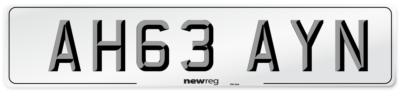AH63 AYN Number Plate from New Reg